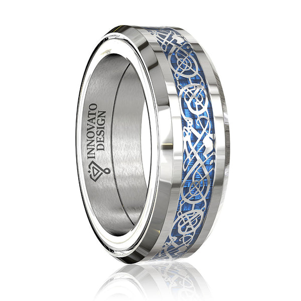 Dragon Blue Inlay Tungsten Spinner Wedding Band Ring – Innovato Design