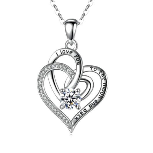 925 Sterling Silver Jewelry "I Love You To The Moon and Back" Love Heart Pendant Necklace