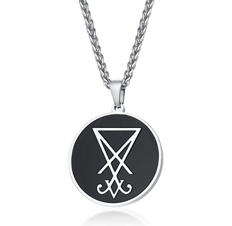 Round Steel Pendant with Leviathan Cross Enamel Inlay Necklace-Necklaces-Innovato Design-Lucifer-Innovato Design