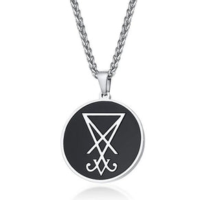 Round Steel Pendant with Leviathan Cross Enamel Inlay Necklace-Necklaces-Innovato Design-Lucifer-Innovato Design