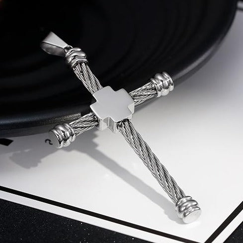 Stainless Steel Wire Cable Cross Necklace-Necklaces-Innovato Design-Innovato Design