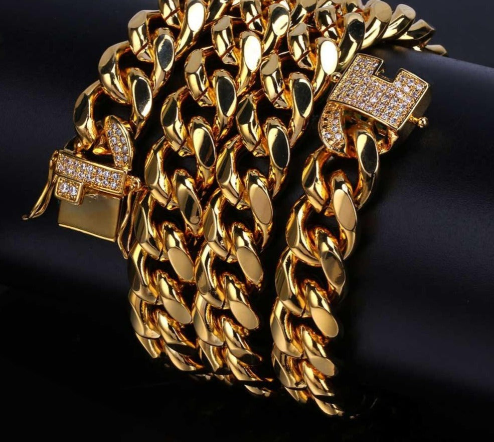 Cubic Zirconia Clasp Cuban Chain Link Hip-Hop Necklace-Necklaces-Innovato Design-Gold-22inch-Innovato Design