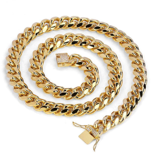 Cubic Zirconia Clasp Cuban Chain Link Hip-Hop Necklace-Necklaces-Innovato Design-Gold-22inch-Innovato Design