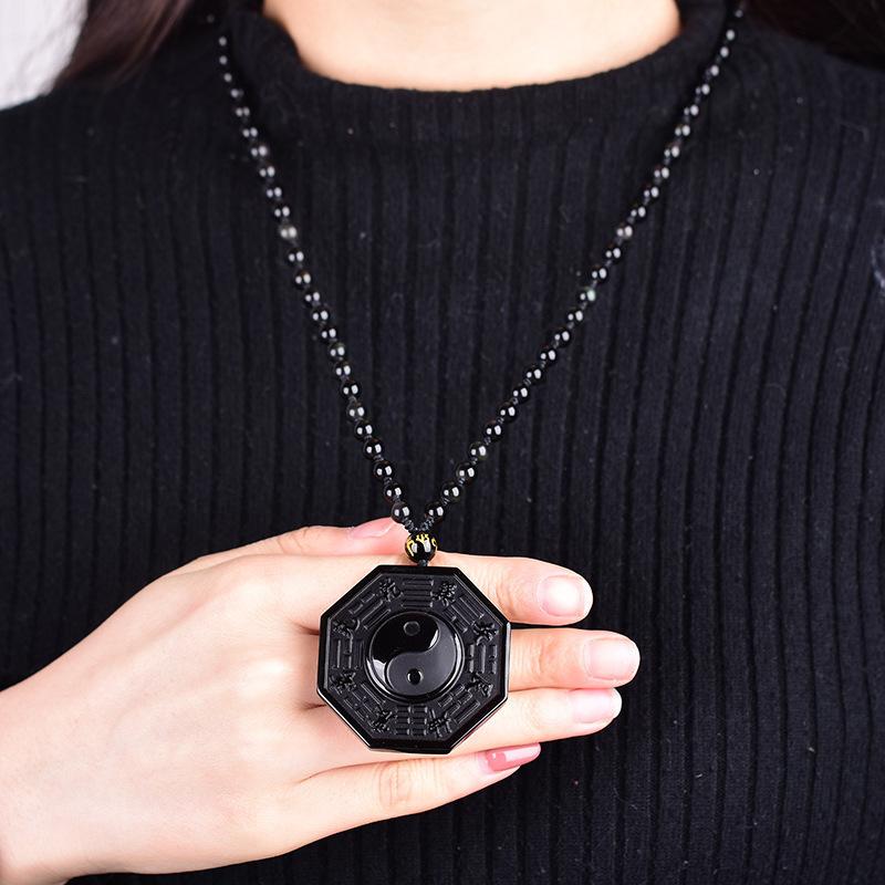 Black Obsidian Yin & Yang Crystal Stone Necklace-Necklaces-Innovato Design-Innovato Design