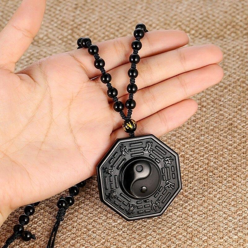 Black Obsidian Yin & Yang Crystal Stone Necklace-Necklaces-Innovato Design-Innovato Design