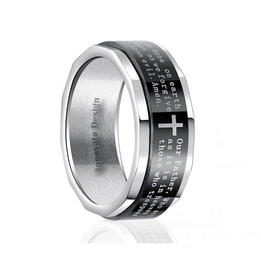 Black Stainless Steel Religious Cross Serenity Prayer Spinner Ring 9MM-Rings-Innovato Design-7-Innovato Design