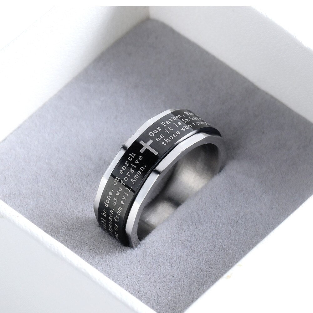 Black Stainless Steel Religious Cross Serenity Prayer Spinner Ring 9MM-Rings-Innovato Design-7-Innovato Design