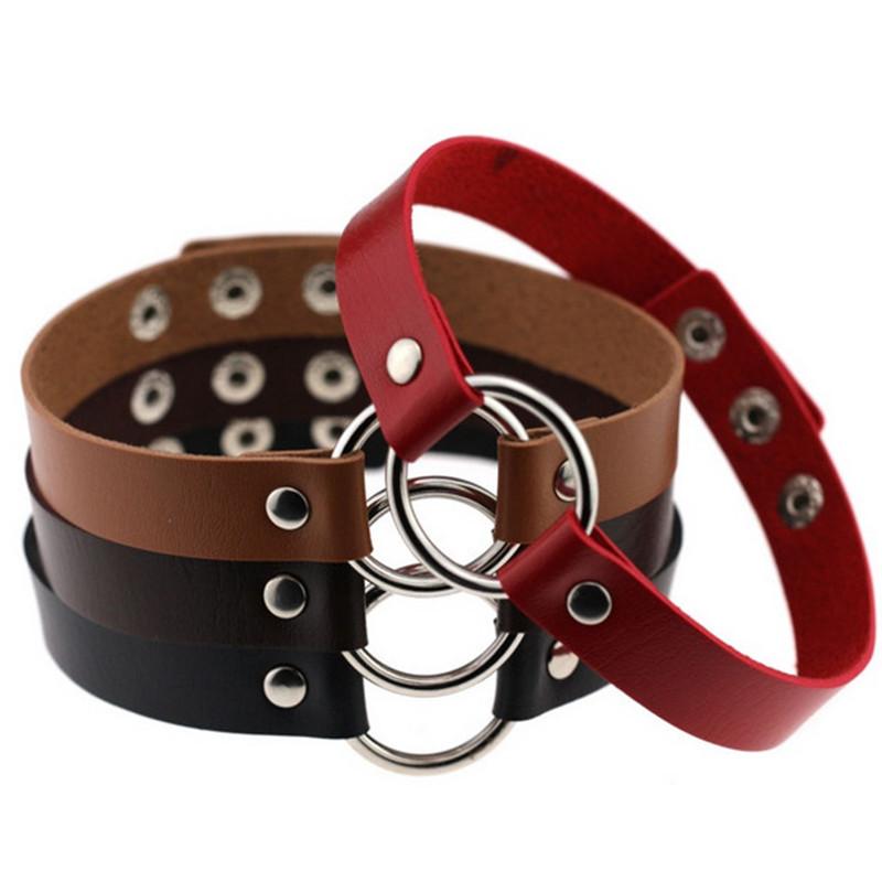 Women's Alloy Leather Necklace Glass Choker Collar Black Silver Tone Adjustable-Necklaces-Innovato Design-Red-Innovato Design