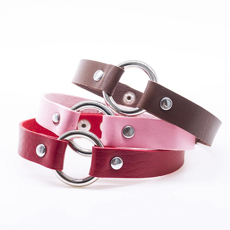 Women's Alloy Leather Necklace Glass Choker Collar Black Silver Tone Adjustable-Necklaces-Innovato Design-Red-Innovato Design