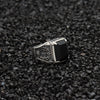 925 Sterling Silver Black Onyx Ring with Engraved Flower for Men
