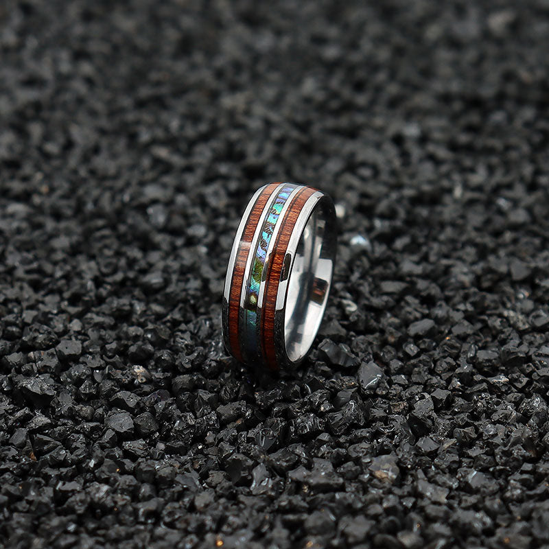 His & Her 6mm/8mm Hawaiian Koa Wood And Abalone Shell Tungsten Carbide Rings Set-Ring-Innovato Design-6-5-Innovato Design