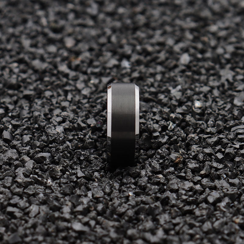 Men's Tungsten Ring Band Silver Tone Black Comfort Fit Wedding-Rings-Innovato Design-6-Innovato Design