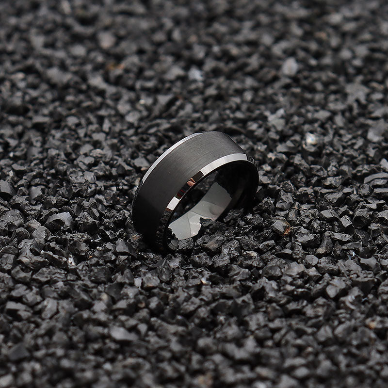 Men's Tungsten Ring Band Silver Tone Black Comfort Fit Wedding-Rings-Innovato Design-6-Innovato Design