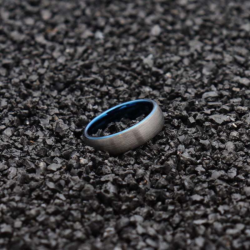 6mm Silver Blue Tungsten Carbide Ring Wedding Band for Him Domed Design Matte Finish Comfort Fit-Rings-Innovato Design-7-Innovato Design
