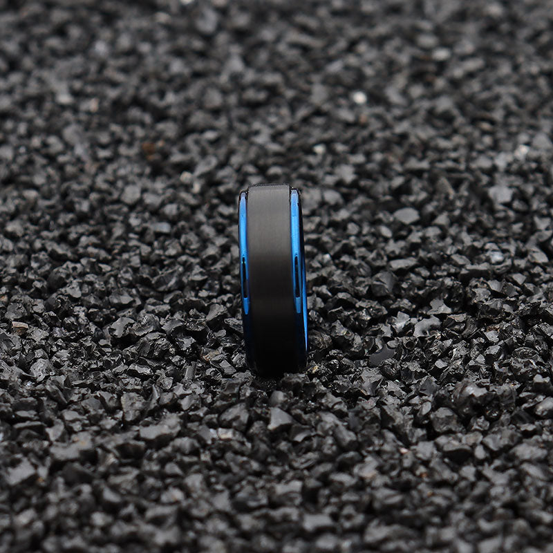 Men 8mm Black Blue Two-tone Tungsten Carbide Wedding Band Ring Matte Finish-Rings-Innovato Design-7-Innovato Design