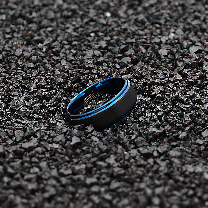 Men 8mm Black Blue Two-tone Tungsten Carbide Wedding Band Ring Matte Finish-Rings-Innovato Design-7-Innovato Design