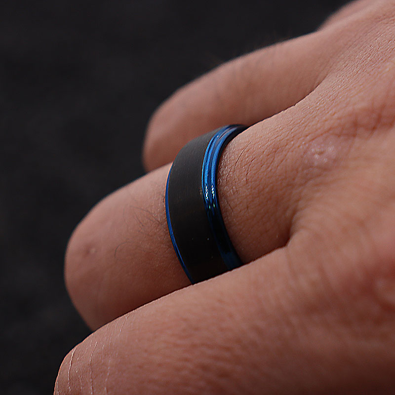 Men 8mm Black Blue Two-tone Tungsten Carbide Wedding Band Ring Matte Finish-Rings-Innovato Design-7-Innovato Design