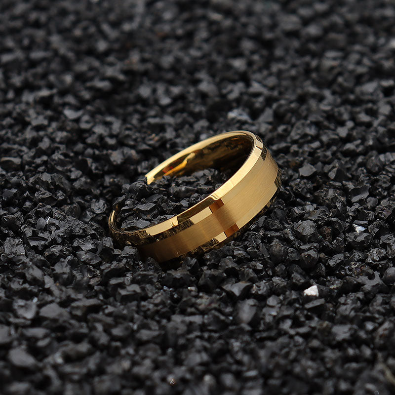 6mm Yellow Gold Plated Matte Tungsten Carbide Ring-Rings-Innovato Design-4-Innovato Design
