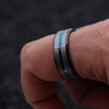 8mm Black with Blue Groove and Beveled Edges Tungsten Wedding Ring