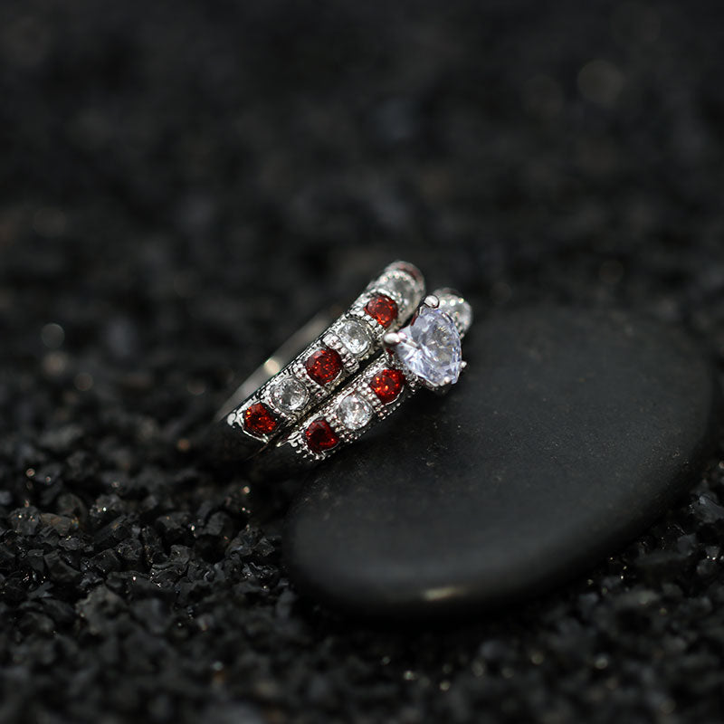 His and Hers Wedding Set - 10K White Gold Plated Women's Wedding Engagement Ring Men's Tungsten Carbide Band-Rings-Innovato Design-7-6-Innovato Design