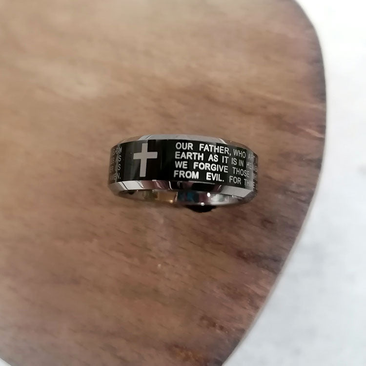 Two Tone Black Titanium Lords Prayer Ring Band Sizes 7 to 13-Rings-Innovato Design-6-Innovato Design