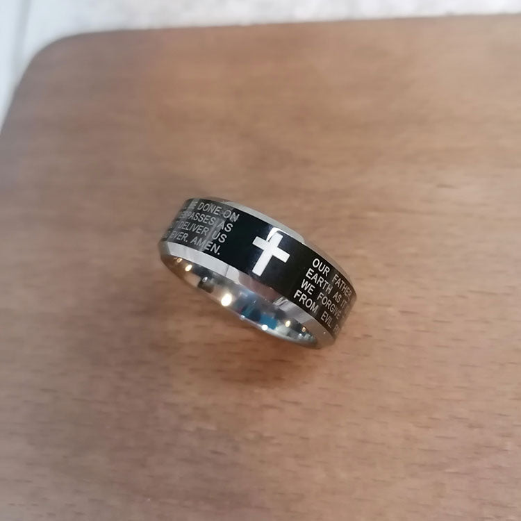 Two Tone Black Titanium Lords Prayer Ring Band Sizes 7 to 13-Rings-Innovato Design-6-Innovato Design