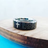 Two Tone Black Titanium Lords Prayer Ring Band Sizes 7 to 13