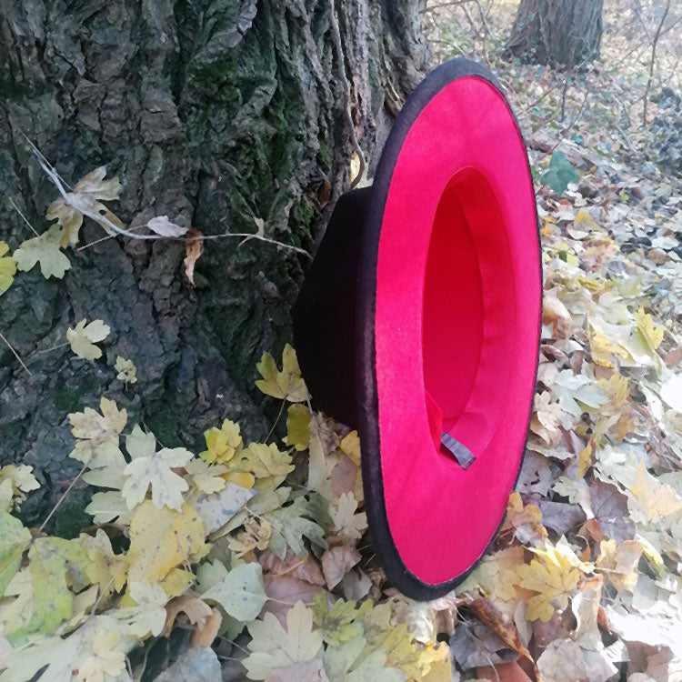 Patchwork Wool Felt Fedora Hat with Belt and Buckle-Hats-Innovato Design-Black Red-L-Innovato Design
