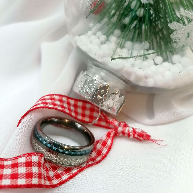 8 mm Men Tungsten Carbide Wedding Ring Imitated Meteorite Blue Carbon-Rings-Innovato Design-7-Innovato Design