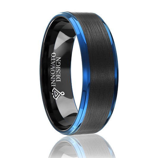 Men 8mm Black Blue Two-tone Tungsten Carbide Wedding Band Ring Matte Finish-Rings-Innovato Design-7-Innovato Design