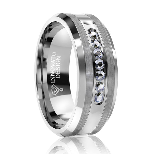 Men Silver 8mm Tungsten Carbide Ring Cubic Zirconia Wedding Jewelry Engagement Promise Band for Him Matte Finish Comfort Fit-Rings-Innovato Design-7-Innovato Design