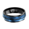 Men’s 8 mm Blue Hammered Tungsten Carbide Ring Black Two Tone Wedding Band Groove Step Edge Comfort Fit