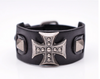 Men's Wide Alloy Genuine Leather Bracelet Bangle Cuff Black Cross Punk Belt - InnovatoDesign