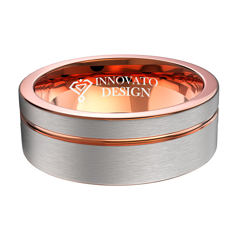 8mm Rose Gold Offset Line Tungsten Carbide Wedding Ring-Rings-Innovato Design-5-Innovato Design