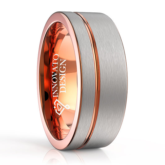 8mm Rose Gold Offset Line Tungsten Carbide Wedding Ring-Rings-Innovato Design-5-Innovato Design