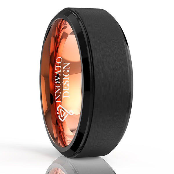 8mm Black and Rose Gold Two Tone Tungsten Carbide Ring