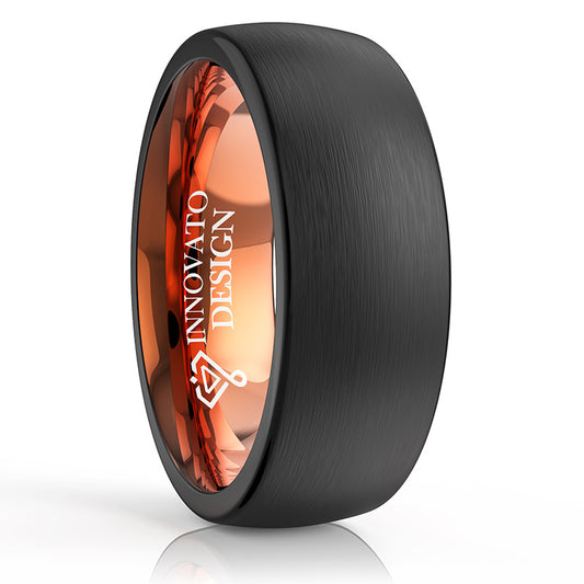8mm Two Tone Brushed Black & Rose Gold Tungsten Ring-Rings-Innovato Design-5-Innovato Design