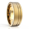 8mm Yellow Gold Plated Double Offset Lines Tungsten Ring