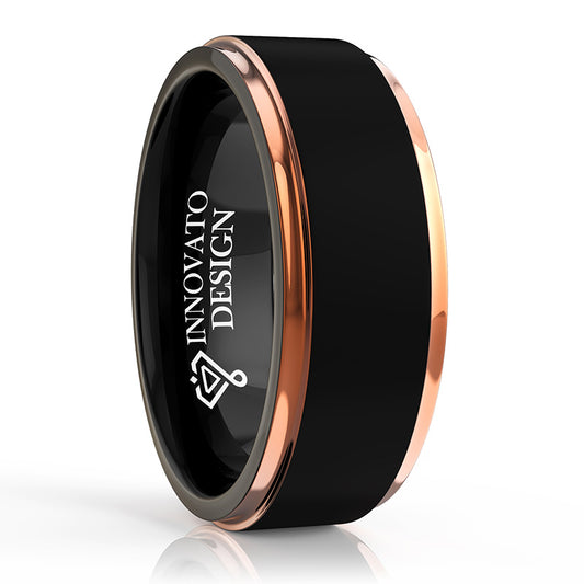 8mm Two Tone Rose Gold and Black Brushed Center Tungsten Wedding Band-Rings-Innovato Design-5-Innovato Design