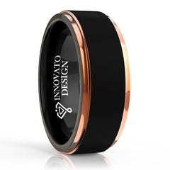 8mm Two Tone Rose Gold and Black Brushed Center Tungsten Wedding Band