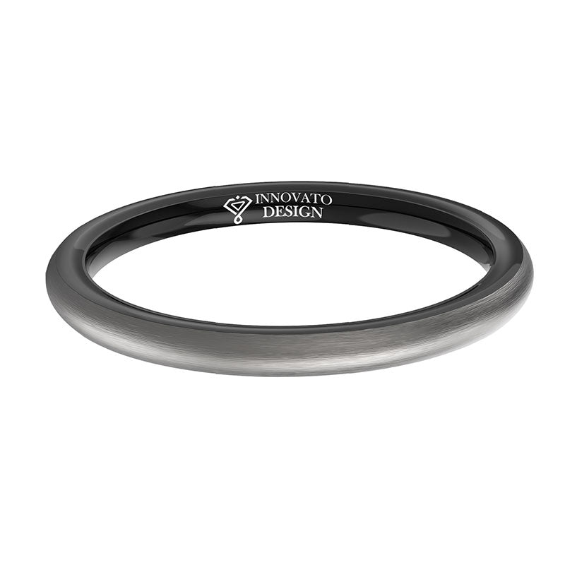 2mm Slim Grey Brushed Matte Finish Outer Band and Polished Interior Tungsten Carbide Ring-Rings-Innovato Design-4-Innovato Design