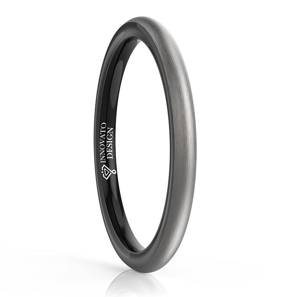 2mm Slim Grey Brushed Matte Finish Outer Band and Polished Interior Tungsten Carbide Ring