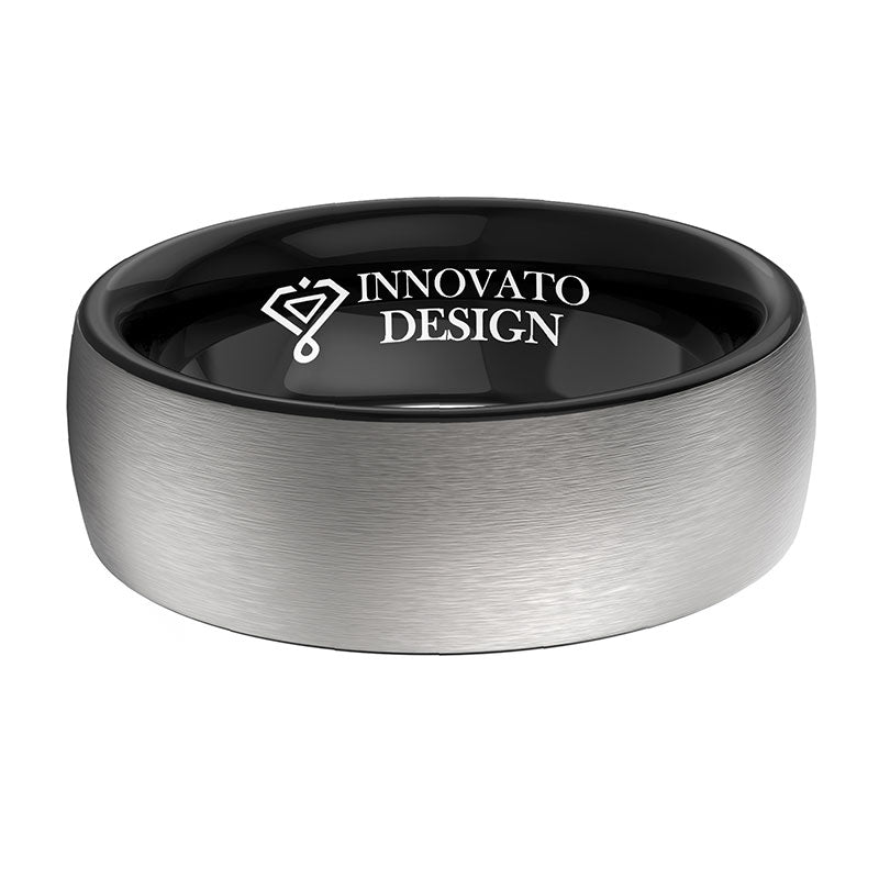 8mm Men Brushed Matte Silver Outer Band and Polished Black Interior Tungsten Carbide Ring-Rings-Innovato Design-5-Innovato Design