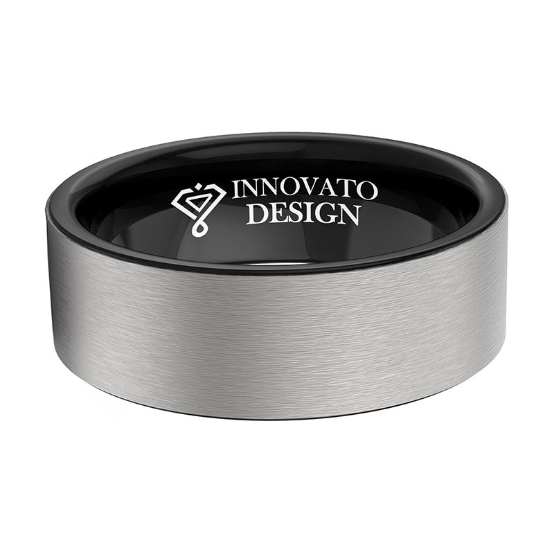8mm Men Brushed Matte Silver and Polished Black Interior Tungsten Ring-Rings-Innovato Design-5-Innovato Design