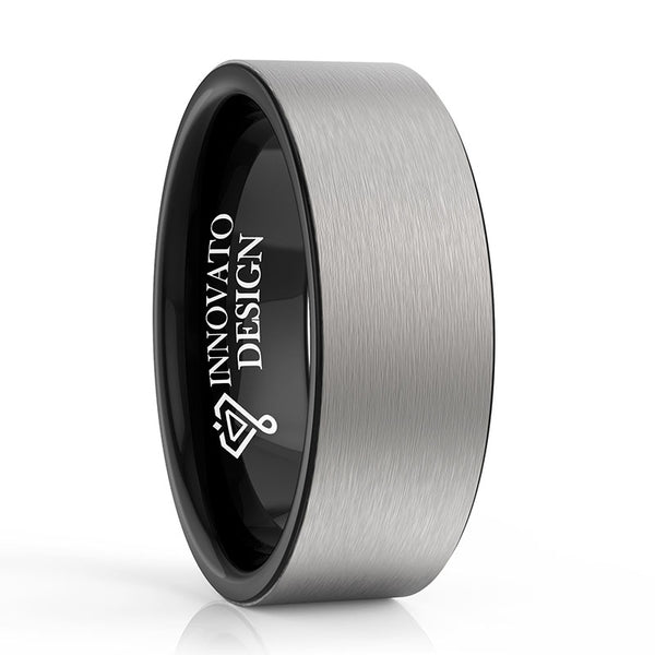 8mm Men Brushed Matte Silver and Polished Black Interior Tungsten Ring-Rings-Innovato Design-5-Innovato Design