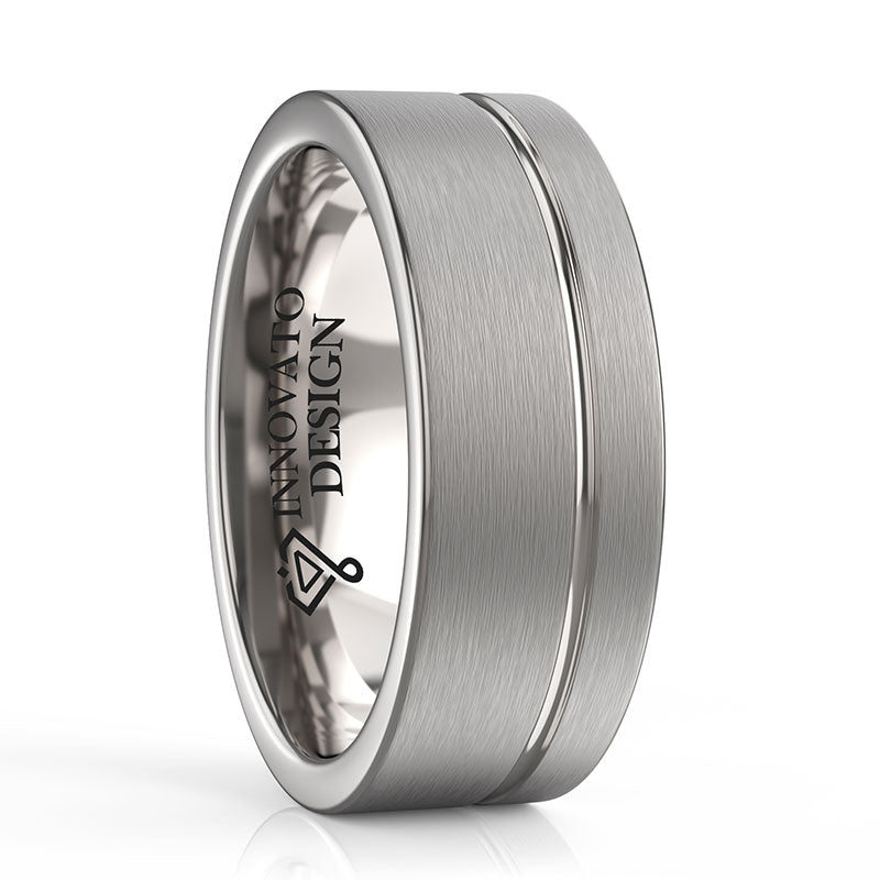 8mm Asymmetrical Groove Brushed Matte Silver Wedding Ring-Rings-Innovato Design-4-Innovato Design