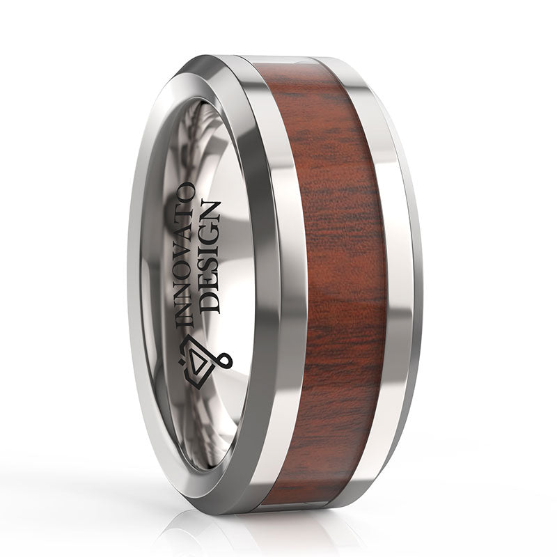 8mm Men High Polished Koa Wood Inlay Tungsten Wedding Ring-Rings-Innovato Design-8mm-5-Innovato Design