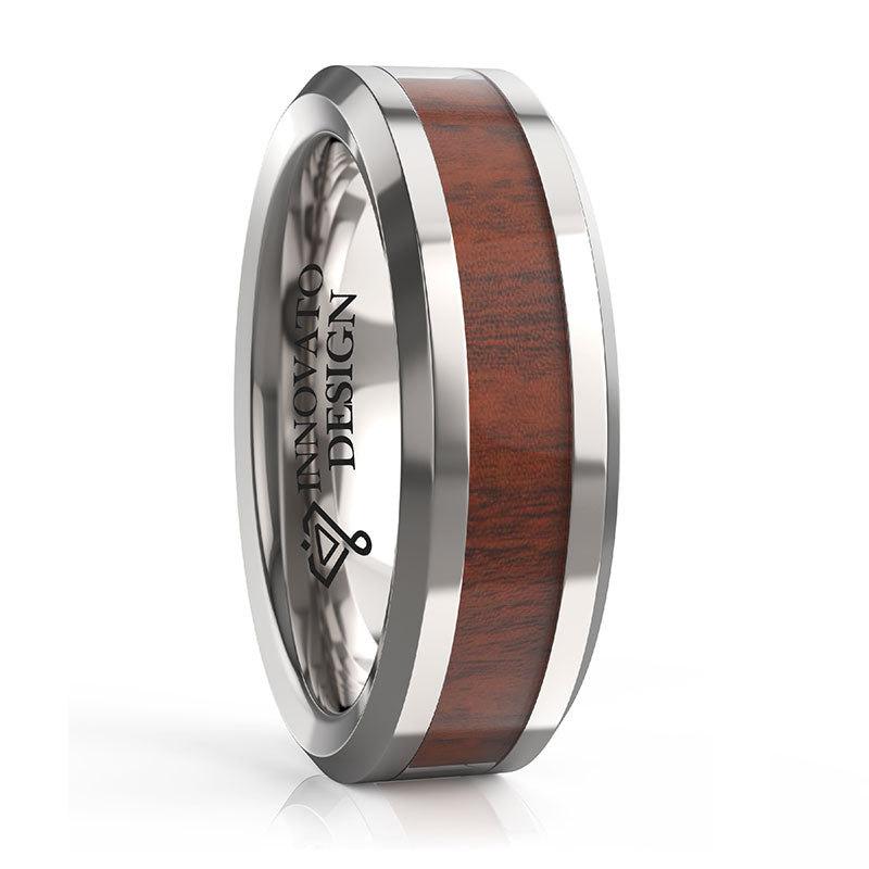 8mm Men High Polished Koa Wood Inlay Tungsten Wedding Ring-Rings-Innovato Design-6mm-5-Innovato Design