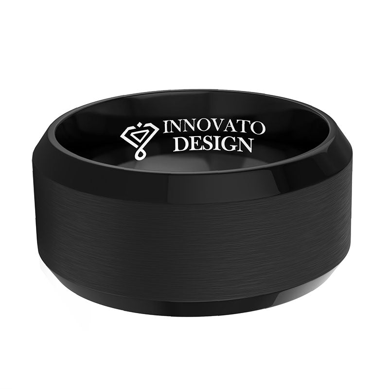 Men Black 12mm Tungsten Carbide Ring Cool Wedding Engagement Band Matte Finish Beveled Edge Comfort Fit-Rings-Innovato Design-7-Innovato Design
