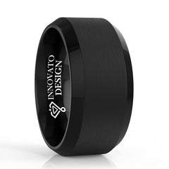 Men Black 12mm Tungsten Carbide Ring Cool Wedding Engagement Band Matte Finish Beveled Edge Comfort Fit-Rings-Innovato Design-7-Innovato Design